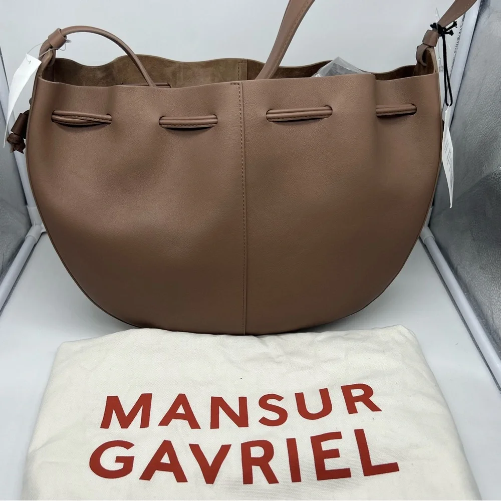 NWT MANSUR GAVRIEL Flores Biscotto Nude Leather Double Drawstring Shoulder Bag - Picture 7 of 16